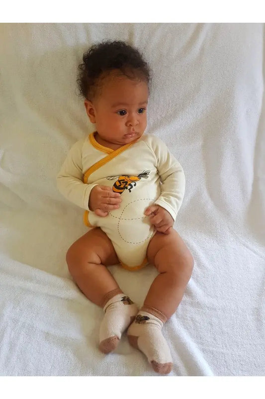 Body Bébé Croisé Manches Longues Abeille Peau Ethique