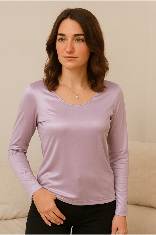 Tee-shirt manches longues soie parme