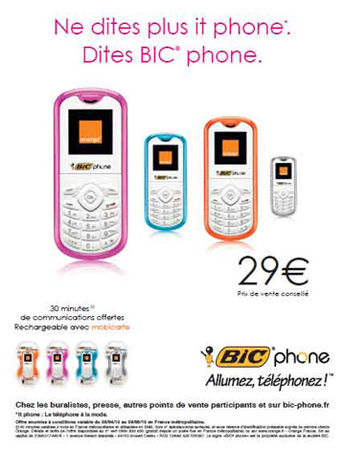 Le Bic phone ou l’air du téléphone portable jetable prêt à l’emploi !