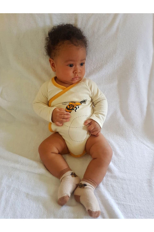 Body Bébé Croisé Manches Longues Abeille, body kimono, body maya l'abeille. 