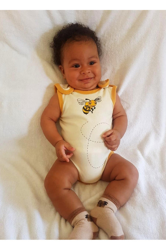 Body Bébé Sans Manche Abeille en coton bio, body sans manche, body bio, body abeille, body maya