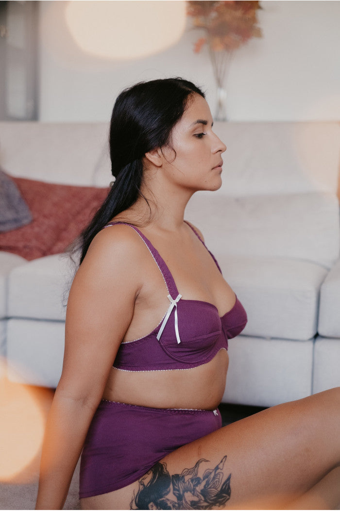 Boxer femme élégance coton bio Prune