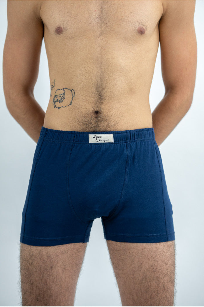 Boxer Homme en coton biologique, sous-vêtement homme, meilleur boxer, boxer homme Peau-Ethique, boxer bleu, boxer confort