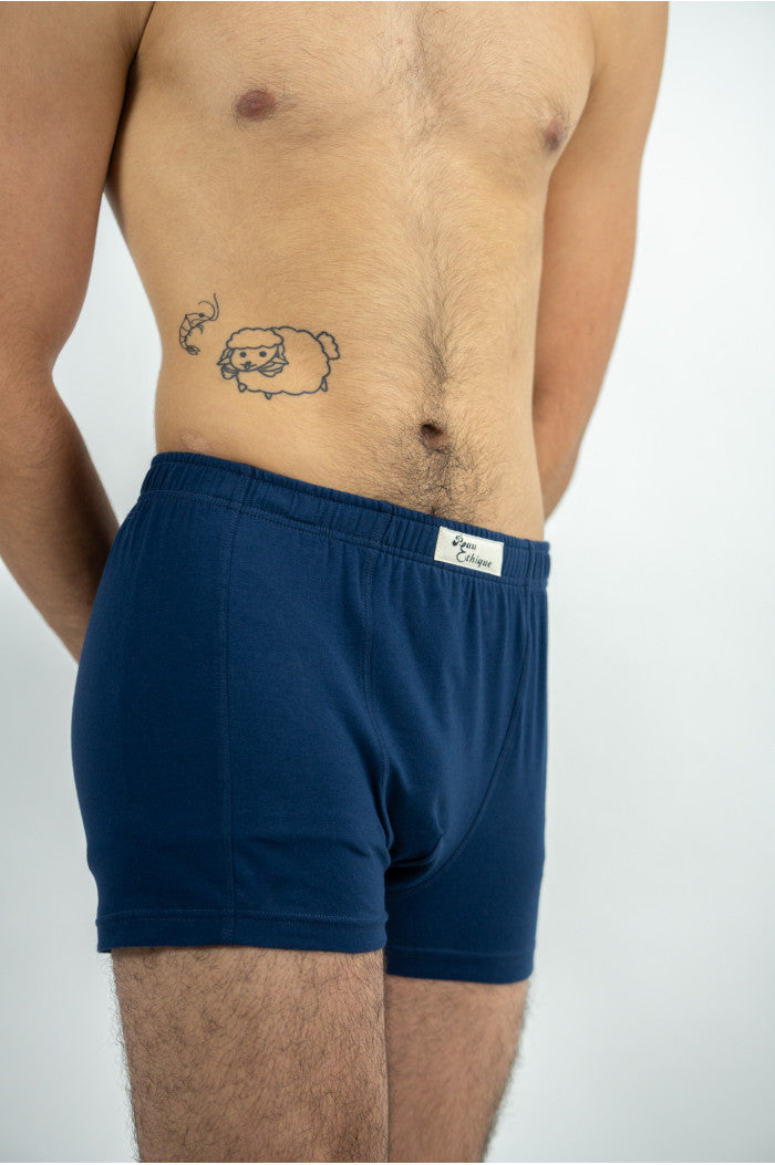 Boxer Homme en coton biologique, sous-vêtement homme, meilleur boxer, boxer homme Peau-Ethique, boxer bleu, boxer confort