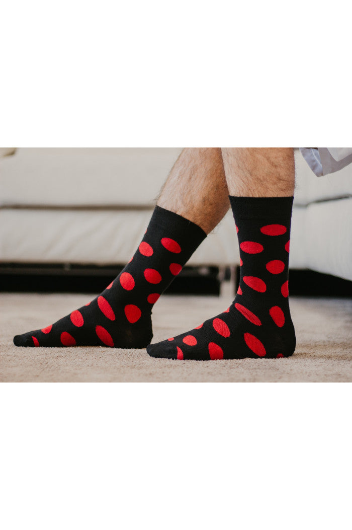 Chaussettes à pois Rouge en coton bio, chausettes bio, chaussettes coton, chaussettes femme, chaussettes homme