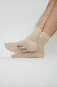 chaussettes cotelées beige, chaussettes bio, chaussettes homme, chaussettes femme, chaussettes mocassin, chaussettes derby