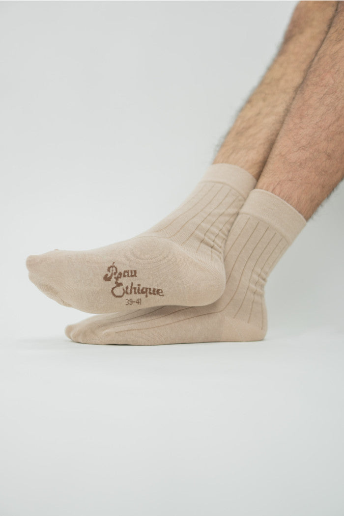 chaussettes cotelées beige, chaussettes bio, chaussettes homme, chaussettes femme, chaussettes mocassin, chaussettes derby