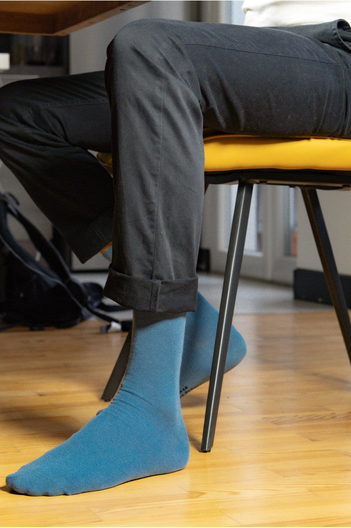 chaussettes bleu, chaussettes en coton, chaussettes pour mettre avec un jean, chaussettes bio, chaussettes homme