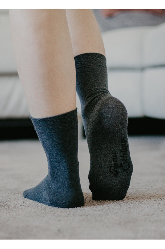 Chaussettes en coton biologique, chaussettes homme, chaussettes grise
