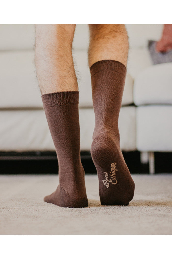 Chaussettes en coton biologique, chaussettes homme, chaussettes sans elastique, chaussettes marron, chaussettes coton