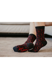 Chaussettes coton biologique noires losange rouge, chaussettes bio, chaussettes coton, chaussettes femme, chaussettes homme