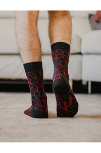 Chaussettes coton biologique noires losange rouge, chaussettes bio, chaussettes coton, chaussettes femme, chaussettes homme