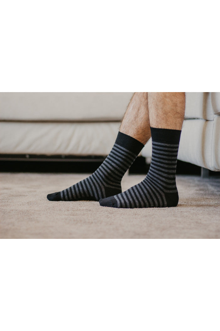 Chaussettes rayées coton bio, chaussettes homme, chaussettes femme, chaussettes grise, chaussettes noir