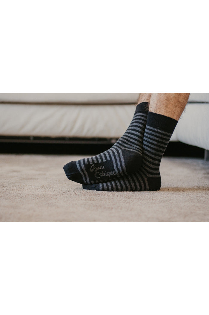 Chaussettes rayées coton bio, chaussettes homme, chaussettes femme, chaussettes grise, chaussettes noir