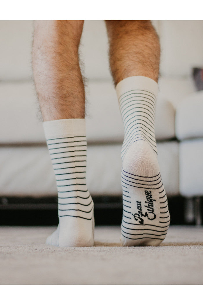 Chaussettes Rayées, chaussettes ecru, chaussettes bio, chaussettes coton, chaussettes femme, chaussettes homme