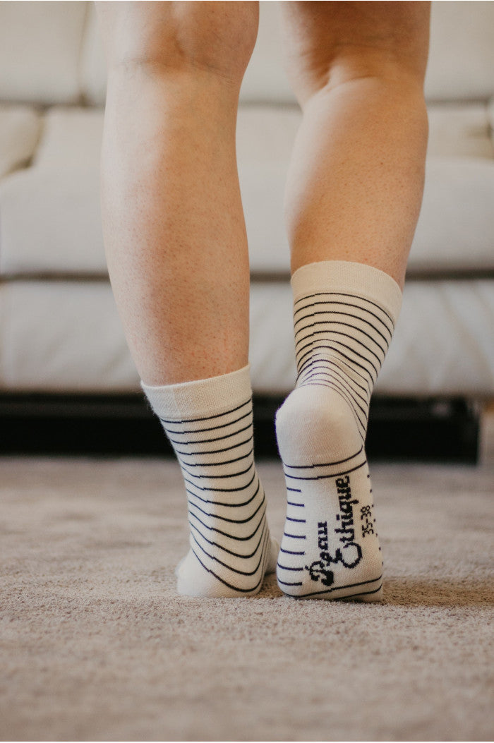 Chaussettes Rayées, chaussettes ecru, chaussettes bio, chaussettes coton, chaussettes femme, chaussettes homme
