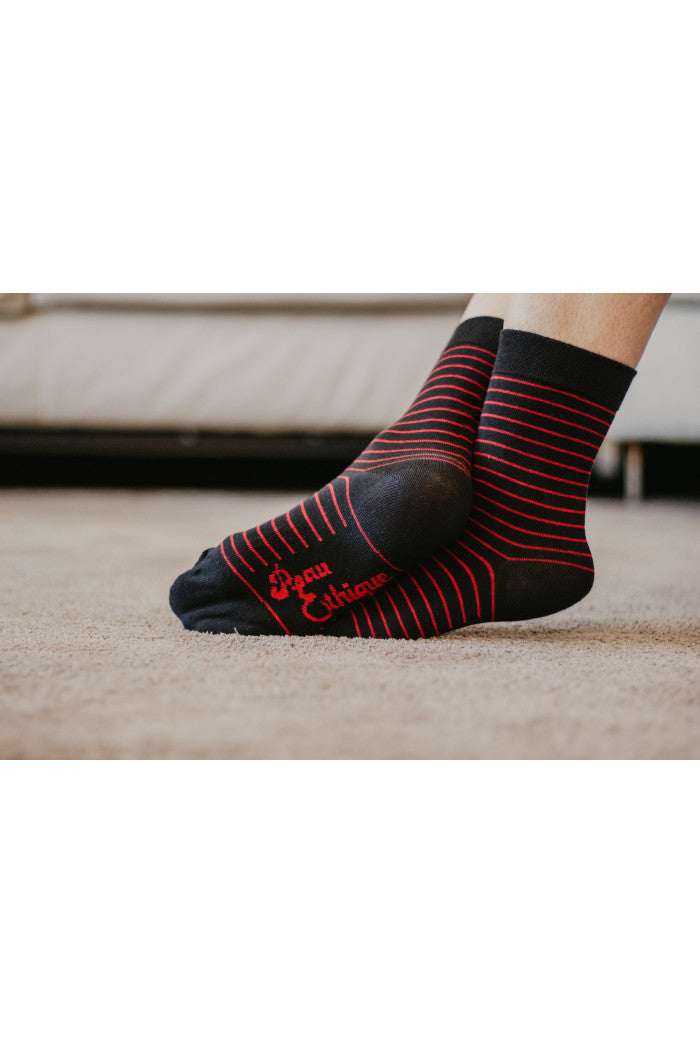 Chaussettes coton, chaussettes rayées rouge, chaussettes bio, chaussettes homme, chaussettes femme, chaussette qui ne serre pas