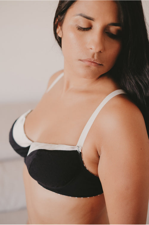 Soutien-Gorge avec Armatures noir soie écru, soutien-gorge coton, soutien-gorge bio, soutien-gorge soie, soutien-gorge sexy