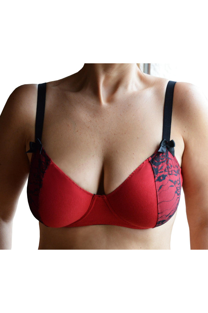 Soutien-Gorge Emboitant Rouge Dentelle Coton