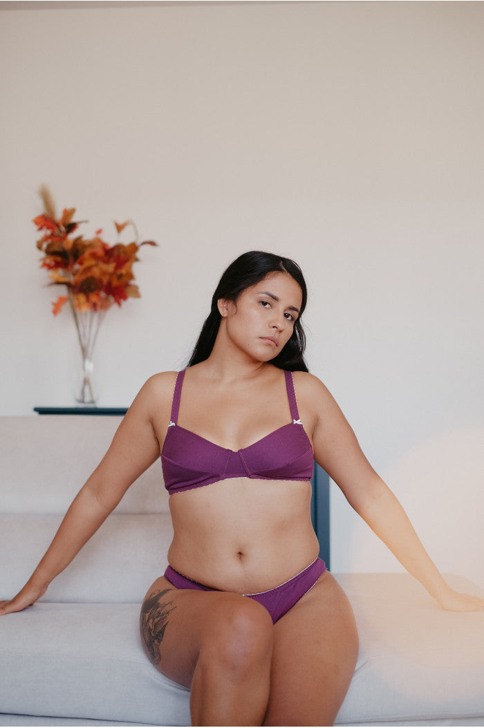 Soutien-gorge sans armatures prune coton bio, soutien-gorge coton bio