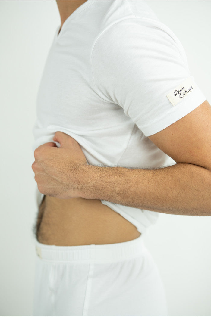 Tee-shirt homme en coton biologique, sous-vêtement homme, tee-shirt blanc