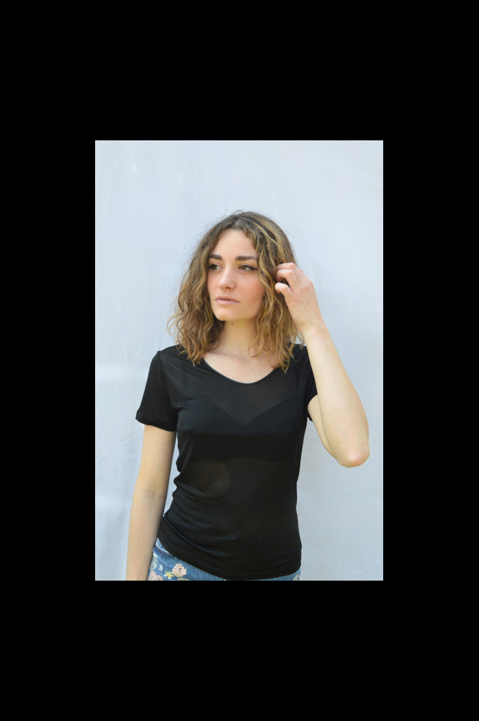 Tee-Shirt Manches Courtes Soie Noir