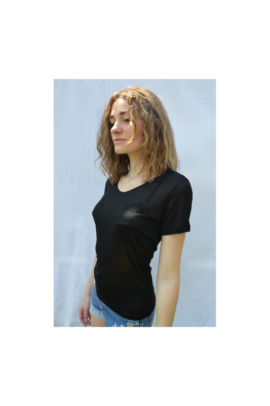 Tee-Shirt Manches Courtes Soie Noir