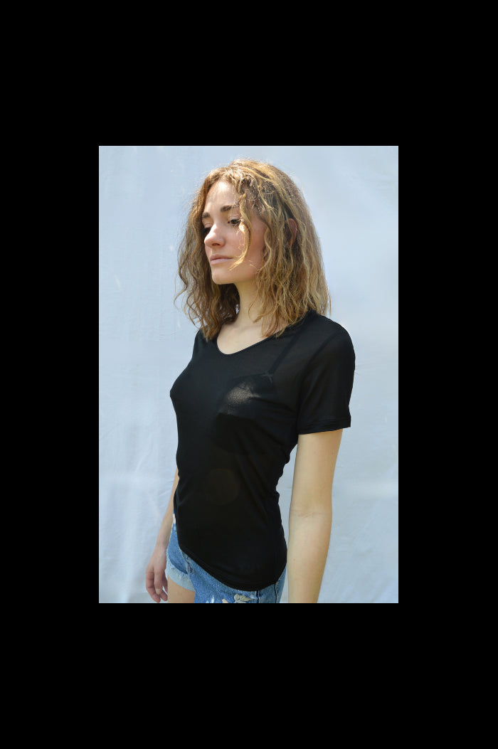 Tee-Shirt Manches Courtes Soie Noir