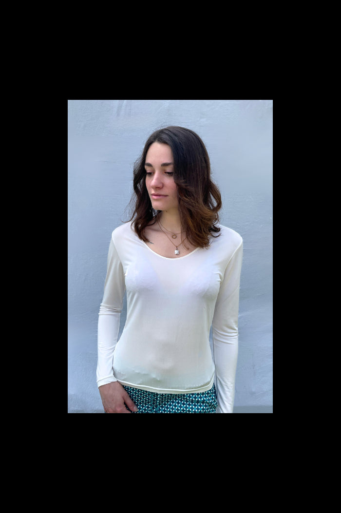 Tee-Shirt Manches Longues Soie Ecru