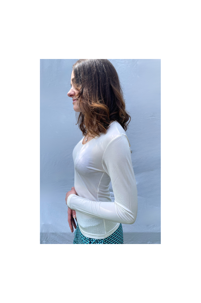 Tee-Shirt Manches Longues Soie Ecru, tee-shirt soie, sous-vêtement soie, sous-vêtement thermorégulant, soie bio