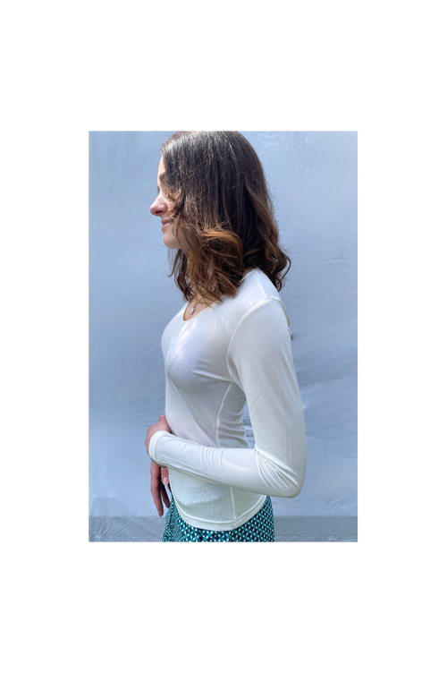 Tee-Shirt Manches Longues Soie Ecru, tee-shirt soie, sous-vêtement soie, sous-vêtement thermorégulant, soie bio