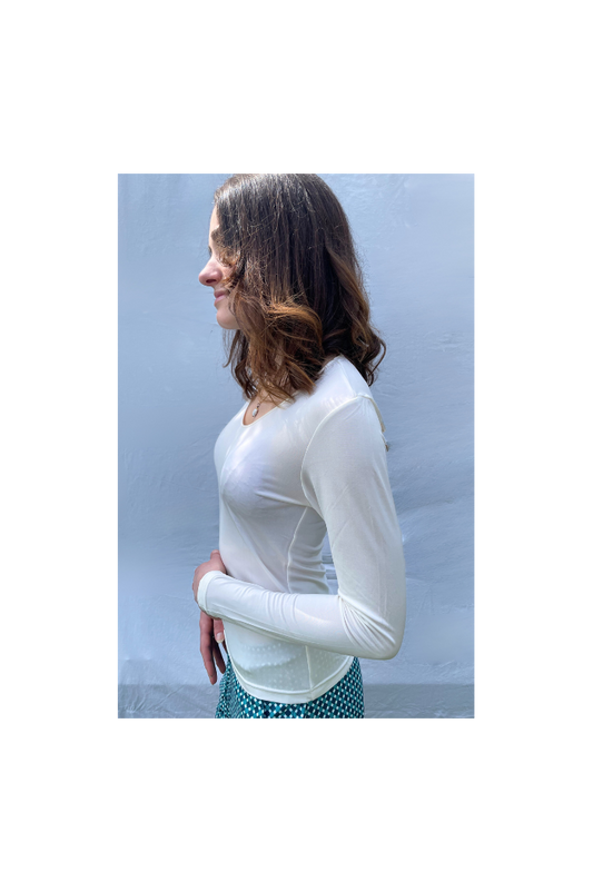 Tee-Shirt Manches Longues Soie Ecru, tee-shirt soie, sous-vêtement soie, sous-vêtement thermorégulant, soie bio
