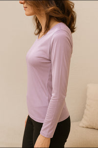 Tee-shirt manches longues soie parme