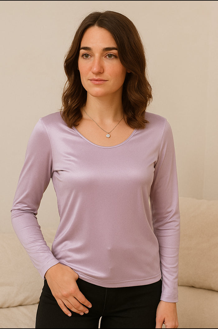 Tee-shirt manches longues soie parme
